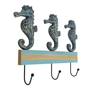 Things2die4 Blue Distressed Seahorse Decorative Wall Hooks Rack, 11 Inch